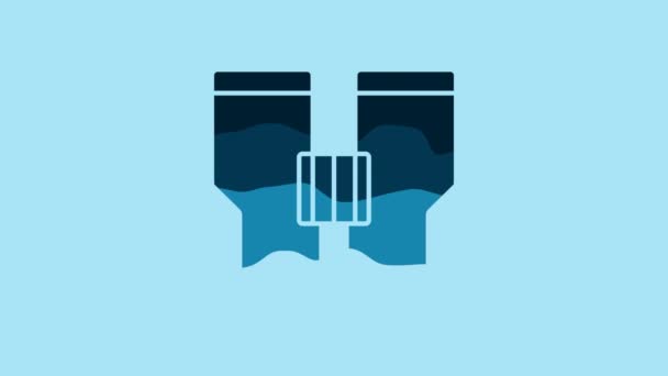 Blue Binoculars Icon Isolated Blue Background Find Software Sign Spy — Stockvideo