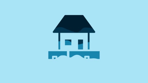 蓝色给水管道和房屋图标隔离在蓝色背景 4K视频运动图形动画 — 图库视频影像