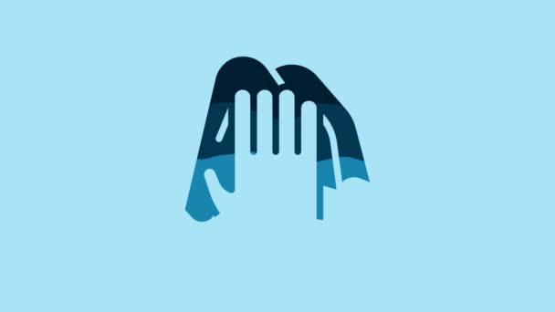蓝色清洁服务图标隔离在蓝色背景 Latex手部保护标志家务活清洁用品符号 4K视频运动图形动画 — 图库视频影像