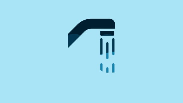 Blue Shower Head Water Drops Flowing Icon Isolated Blue Background — Vídeo de Stock
