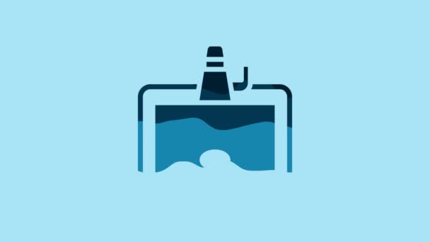 Blue Washbasin Water Tap Icon Isolated Blue Background Video Motion — Vídeos de Stock