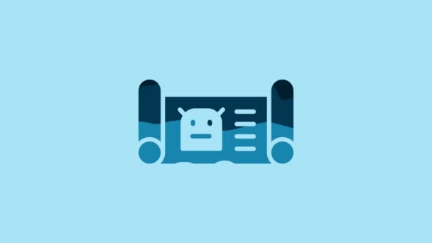 Blue Robot Blueprint Icon Isolated Blue Background Video Motion Graphic — Vídeo de Stock