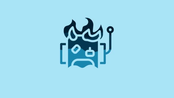 蓝色机器人烧毁了蓝色背景下孤立的图标 4K视频运动图形动画 — 图库视频影像