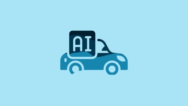 Blue Autonomous Artificial Intelligence Smart Car Icon Isolated Blue Background — Stok video