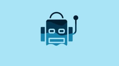 Blue Robot icon isolated on blue background. Artificial intelligence, machine learning, cloud computing. 4K Video motion graphic animation .