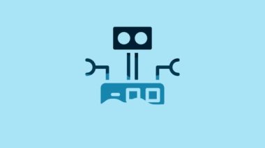 Blue Robot icon isolated on blue background. Artificial intelligence, machine learning, cloud computing. 4K Video motion graphic animation .