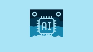 Blue Computer processor with microcircuits CPU icon isolated on blue background. Chip or cpu with circuit board sign. Micro processor. 4K Video motion graphic animation .