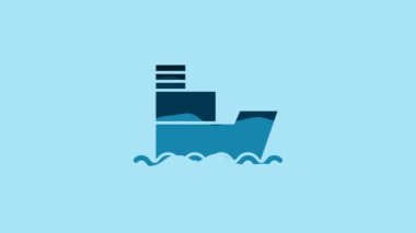 Blue Ship icon isolated on blue background. Insurance concept. Security, safety, protection, protect concept. 4K Video motion graphic animation .