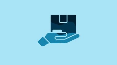 Blue Delivery insurance icon isolated on blue background. Insured cardboard boxes beyond the shield. 4K Video motion graphic animation .