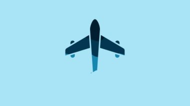Blue Plane icon isolated on blue background. Flying airplane. Airliner insurance. Security, safety, protection, protect concept. 4K Video motion graphic animation .