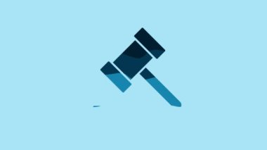 Blue Judge gavel icon isolated on blue background. Gavel for adjudication of sentences and bills, court, justice. Auction hammer. 4K Video motion graphic animation .