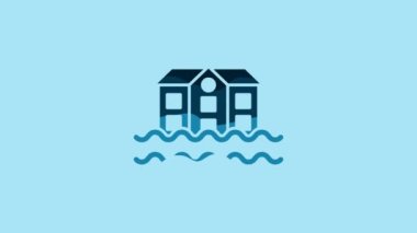 Blue House flood icon isolated on blue background. Home flooding under water. Insurance concept. Security, safety, protection, protect concept. 4K Video motion graphic animation .