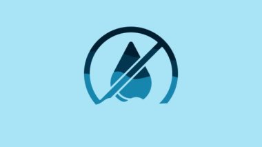 Blue Water drop forbidden icon isolated on blue background. No water sign. 4K Video motion graphic animation .