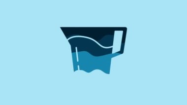 Blue Jug glass with water icon isolated on blue background. Kettle for water. Glass decanter with drinking water. 4K Video motion graphic animation .