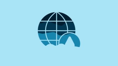 Blue Earth planet in water drop icon isolated on blue background. World globe. Saving water and world environmental protection. 4K Video motion graphic animation .