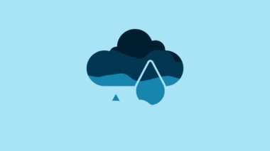 Blue Cloud with rain icon isolated on blue background. Rain cloud precipitation with rain drops. 4K Video motion graphic animation .