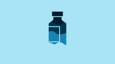 Blue Bottle of water icon isolated on blue background. Soda aqua drink sign. 4K Video motion graphic animation .