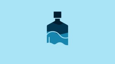 Blue Big bottle with clean water icon isolated on blue background. Plastic container for the cooler. 4K Video motion graphic animation .