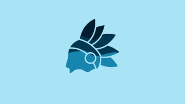 Blue Native American Indian icon isolated on blue background. 4K Video motion graphic animation .