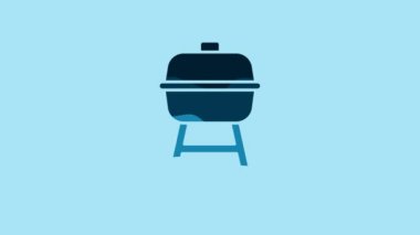 Blue Barbecue grill icon isolated on blue background. BBQ grill party. 4K Video motion graphic animation .