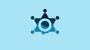Blue Hexagram sheriff icon isolated on blue background. Police badge icon. 4K Video motion graphic animation .