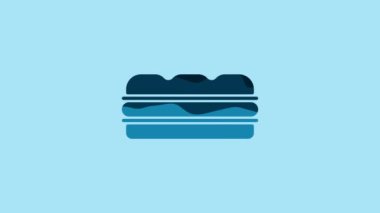 Blue Sandwich icon isolated on blue background. Hamburger icon. Burger food symbol. Cheeseburger sign. Street fast food menu. 4K Video motion graphic animation .