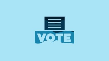 Blue Vote box or ballot box with envelope icon isolated on blue background. 4K Video motion graphic animation .