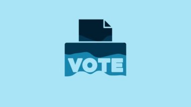 Blue Vote box or ballot box with envelope icon isolated on blue background. 4K Video motion graphic animation .