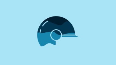 Blue Baseball helmet icon isolated on blue background. 4K Video motion graphic animation .