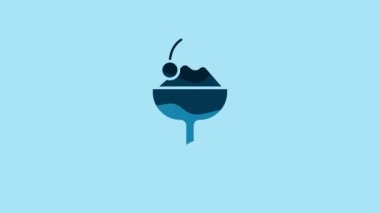 Blue Ice cream in the bowl icon isolated on blue background. Sweet symbol. 4K Video motion graphic animation .