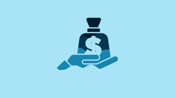 Blue Money Hand Icon Isolated Blue Background Insurance Concept Security — 비디오