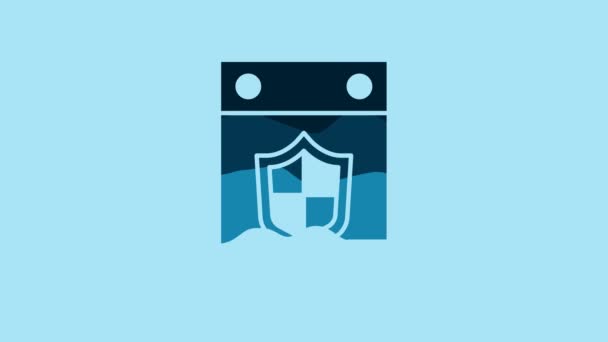 蓝色日历与盾图标隔离在蓝色背景 保险概念 守卫标志 隐私概念 4K视频运动图形动画 — 图库视频影像