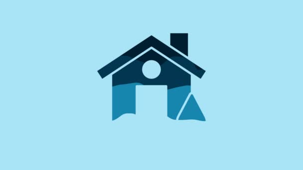 蓝色背景隔离的蓝色房屋洪水图标 家里被水淹没了保险概念 保护概念 4K视频运动图形动画 — 图库视频影像