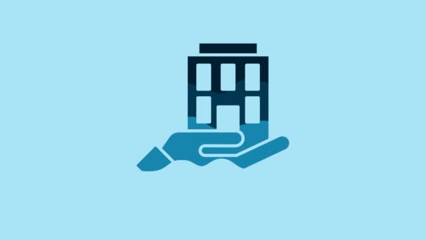 Blue House Hand Icon Isolated Blue Background Insurance Concept Security — Stok Video