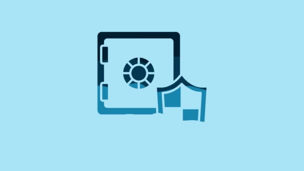 蓝色保险箱 盾牌图标隔离在蓝色背景上 保险概念 保护概念 4K视频运动图形动画 — 图库视频影像