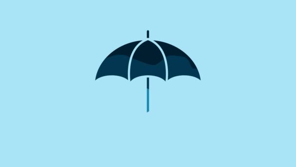 蓝色伞状图标隔离在蓝色背景上 保险概念 防水图标 安保概念 4K视频运动图形动画 — 图库视频影像