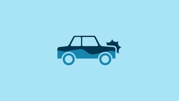 Blue Car Icon Isolated Blue Background Insurance Concept Security Safety — Vídeo de Stock