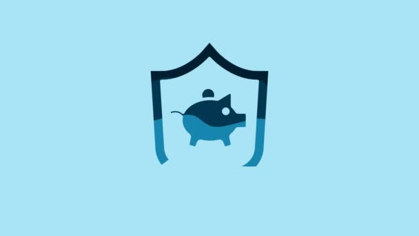 Блу Піґґі Щитовим Іконом Ізольованим Синьому Фоні Ікона Заощаджує Або — стокове відео
