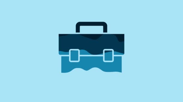 Blue Briefcase Icon Isolated Blue Background Business Case Sign Business — Αρχείο Βίντεο