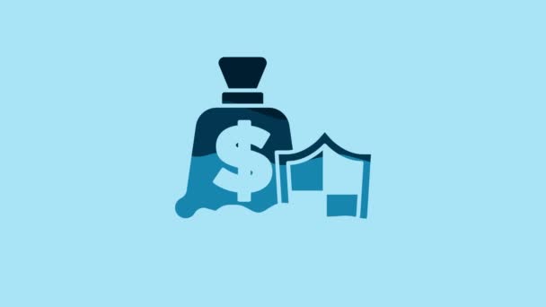 Blue Money Shield Icon Isolated Blue Background Insurance Concept Security — Stockvideo