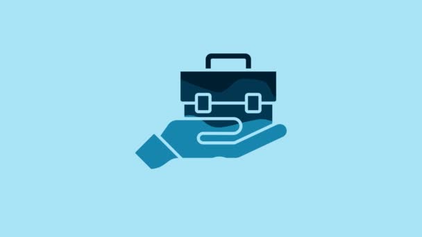 Blue Hand Holding Briefcase Icon Isolated Blue Background Insurance Concept — Wideo stockowe
