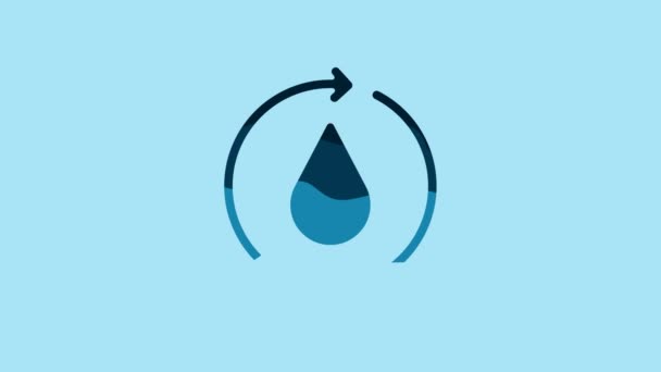 蓝色循环清洁水图标隔离在蓝色背景 滴水与标志回收 4K视频运动图形动画 — 图库视频影像