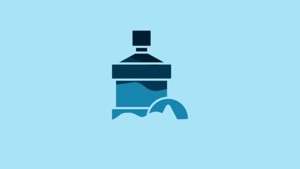Синя Велика Пляшка Іконою Чистої Води Ізольована Синьому Фоні Пластиковий — стокове відео
