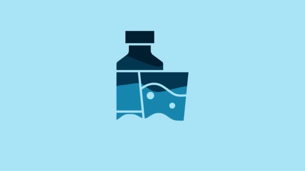 Синий Букет Воды Стеклянным Значком Выделенным Синем Фоне Знак Напитка — стоковое видео