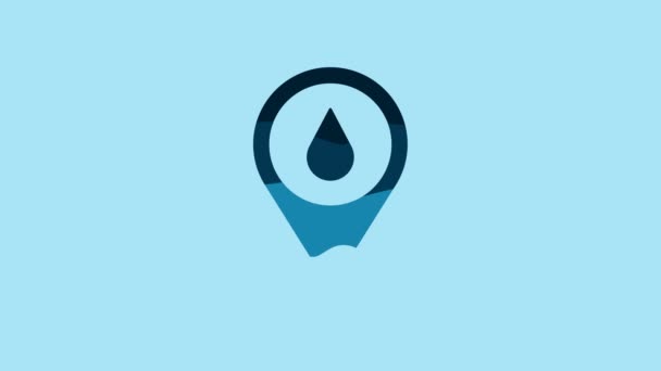 Blue Water Drop Location Icon Isolated Blue Background Video Motion — Stock video