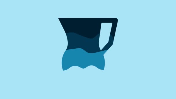 青い背景に水のアイコンが隔離されたブルージャグガラス 水用のケトル 飲料水とガラスデカンタ 4Kビデオモーショングラフィックアニメーション — ストック動画
