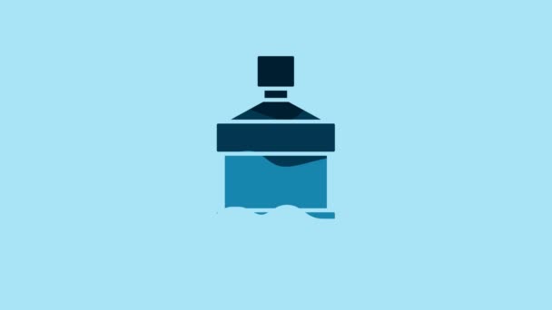 青い背景にきれいな水のアイコンとブルーの大きなボトル クーラー用のプラスチック容器 4Kビデオモーショングラフィックアニメーション — ストック動画