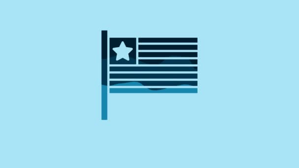 青色の背景に隔離された青いアメリカの旗のアイコン アメリカの国旗 アメリカ合衆国 4Kビデオモーショングラフィックアニメーション — ストック動画