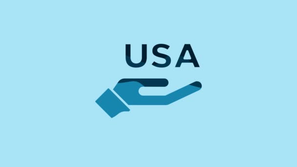蓝色的美国独立日图标孤立在蓝色的背景 7月4日美利坚合众国的国家 4K视频运动图形动画 — 图库视频影像