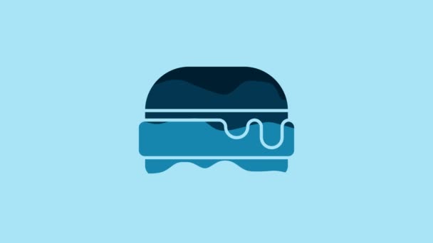 Blue Burger Icon Isolated Blue Background Hamburger Icon Cheeseburger Sandwich — Stockvideo